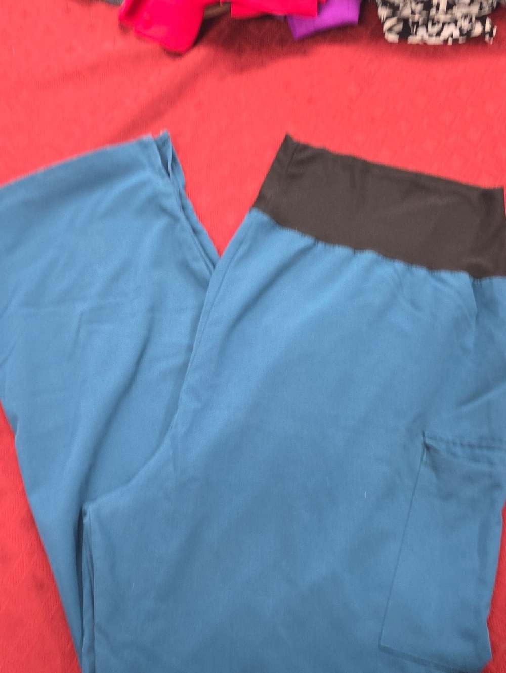 Women’s Blue Pull-On Pants with Black Waistband